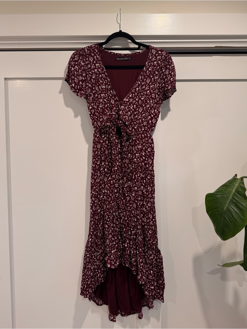 Abercrombie Floral Tie-Waist Burgundy Midi Dress - S